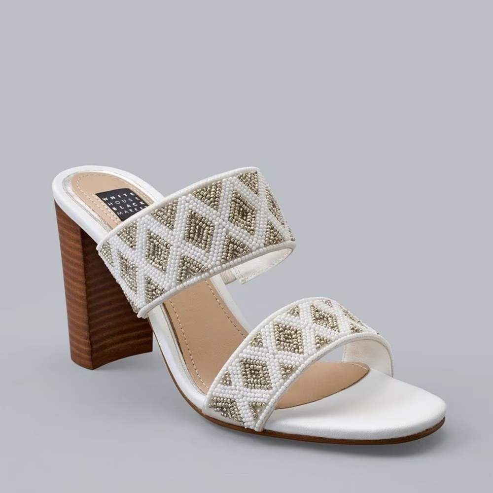 WHITE HOUSE BLACK MARKET Jenna Beaded Two-Band High Heel Sandals Women's size 9